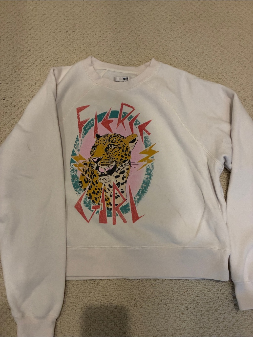 Kids White 'Fierce Girl' Leopard Graphic Sweatshirt